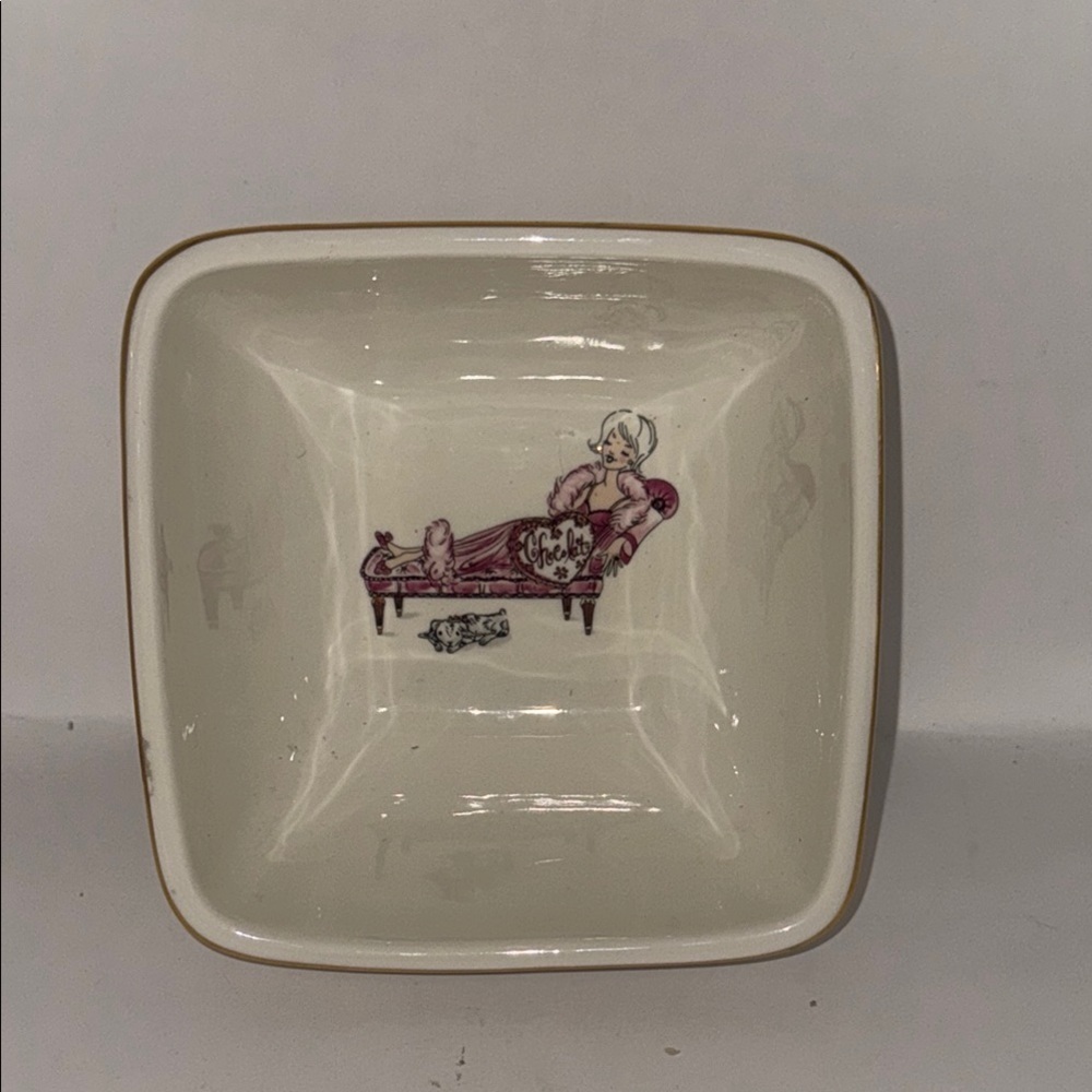 Global design Vintage Square Ceramic Dish with Illustration - Picture 1 of 4